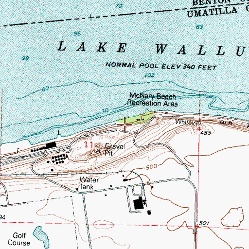 Topographic Map of McNary Beach Recreation Area, OR