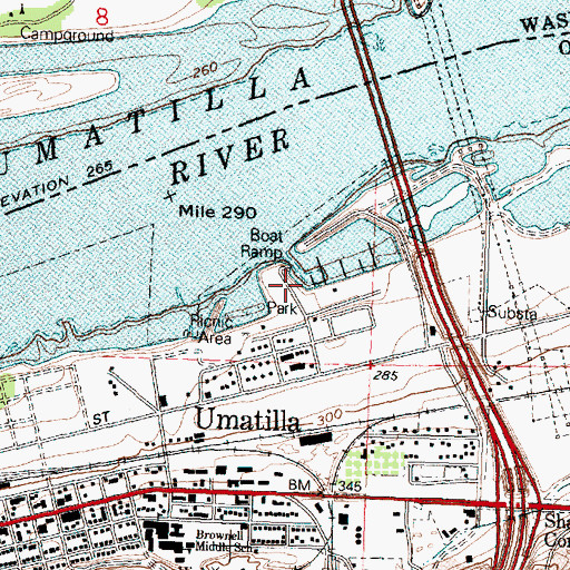 Topographic Map of Umatilla Marina Park, OR