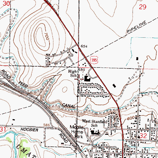Topographic Map of Stanfield Secondary School, OR