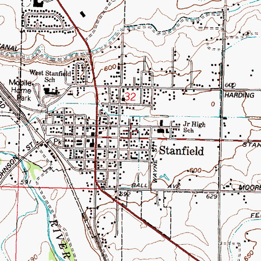 Topographic Map of Stanfield Junior High School (historical), OR
