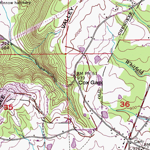Topographic Map of Cox Gap, AL