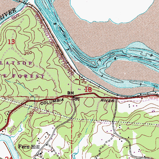 Topographic Map of Fernhill (historical), OR