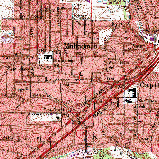Topographic Map of Ryan Place (historical), OR