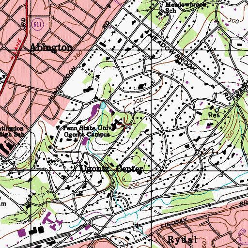 Topographic Map of Pennsylvania State University Ogontz Camp, PA