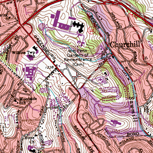 Topographic Map of William Penn Gardens of Remembrance, PA