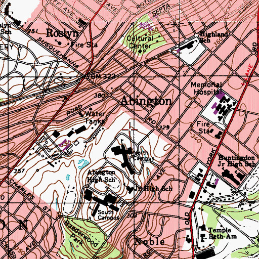 Topographic Map of Abington High School, PA
