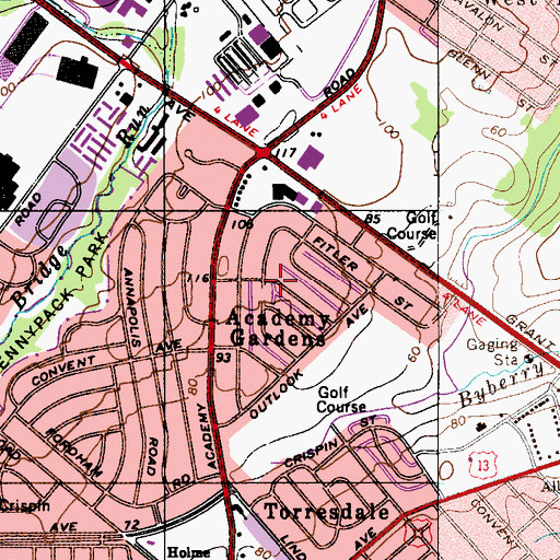 Topographic Map of Academy Gardens, PA