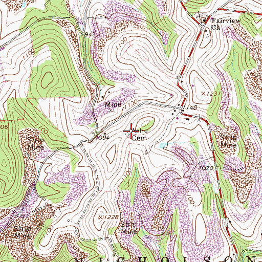 Topographic Map of Ache Cemetery, PA
