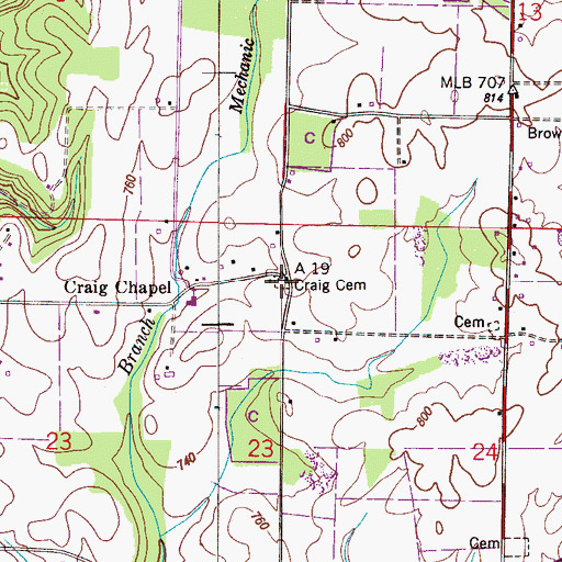 Topographic Map of Craig Cemetery, AL
