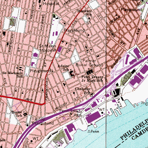 Topographic Map of Adaire School, PA