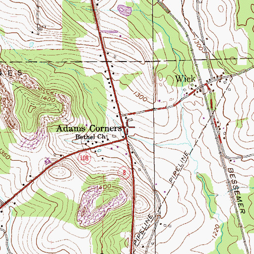 Topographic Map of Adams Corners, PA