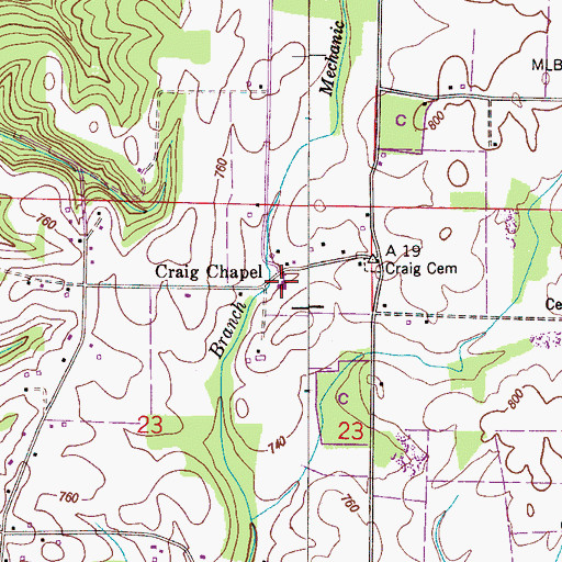 Topographic Map of Craig Chapel, AL