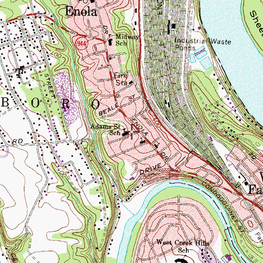 Topographic Map of Adams Street School (historical), PA