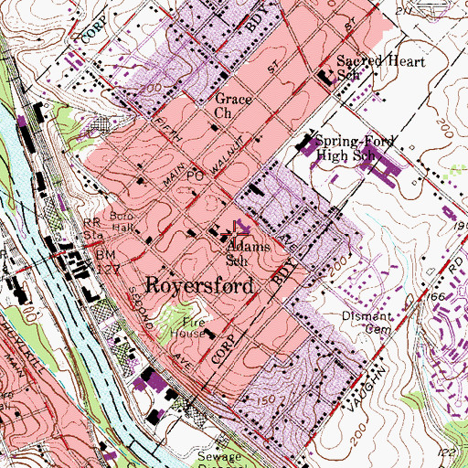 Topographic Map of Adams School, PA