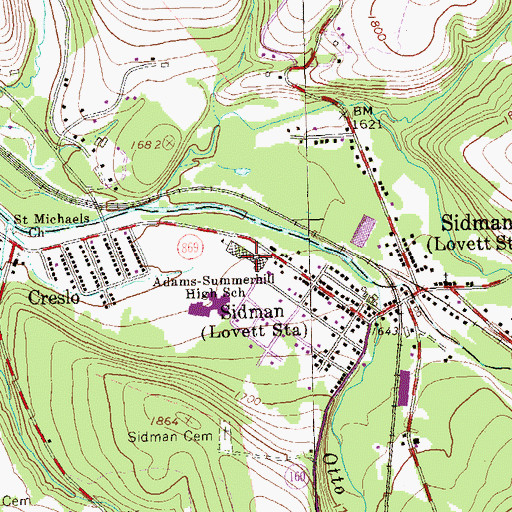 Topographic Map of Adams-Summerhill High School, PA