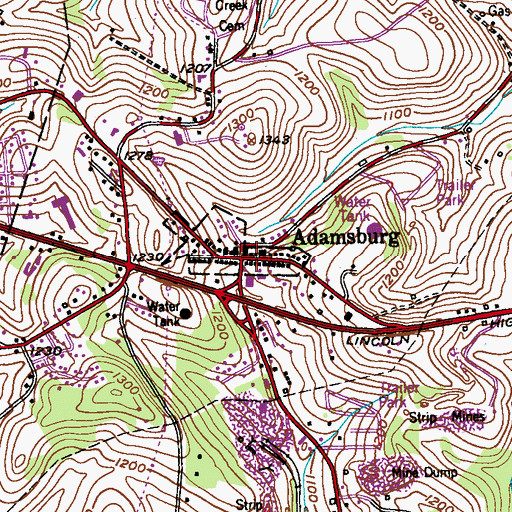 Topographic Map of Adamsburg, PA