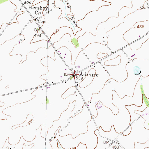 Topographic Map of Admire, PA