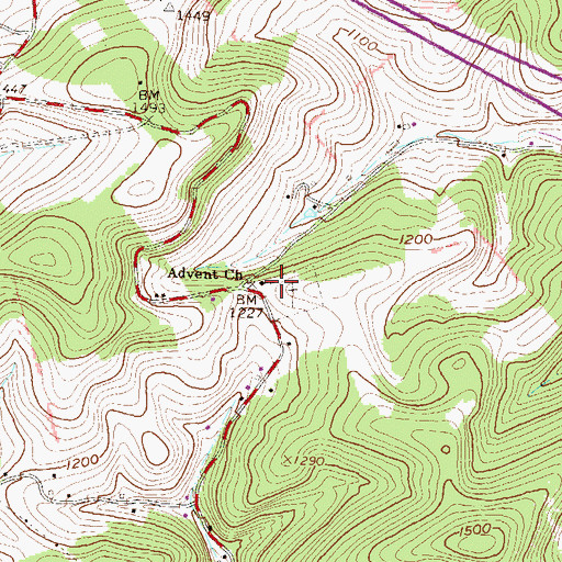 Topographic Map of Advent Church, PA