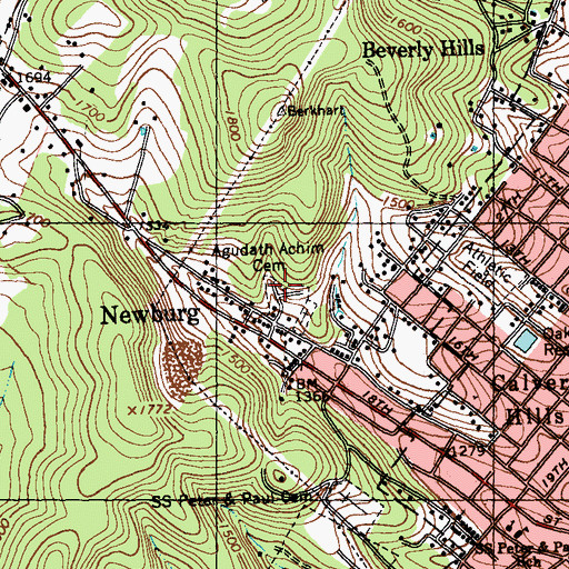 Topographic Map of Agudath Achim Cemetery, PA
