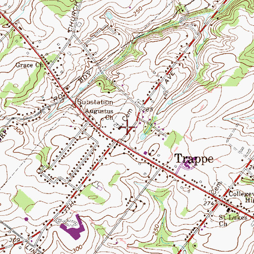 Topographic Map of Agustus Church, PA