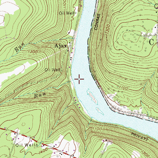 Topographic Map of Ajax Run, PA