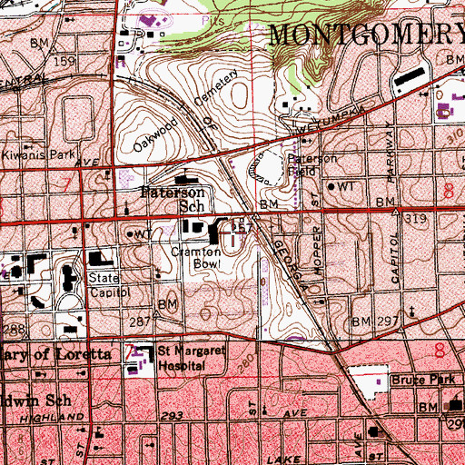 Topographic Map of Cramton Bowl, AL