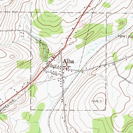 Topographic Map of Alba, PA
