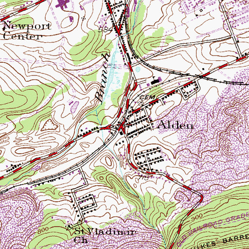 Topographic Map of Alden, PA