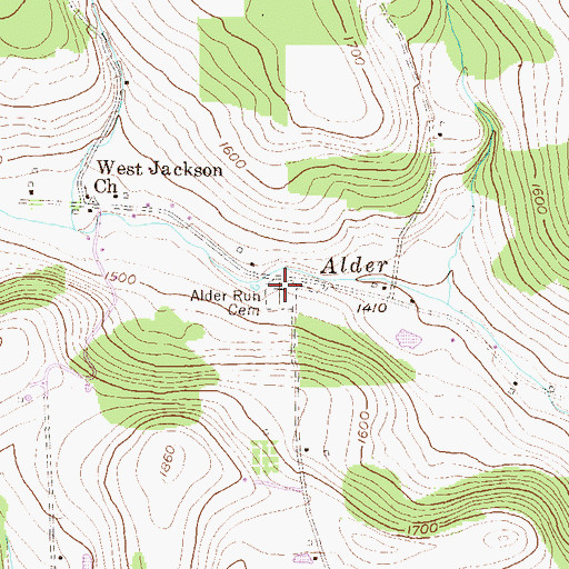 Topographic Map of Alder Run Cemetery, PA