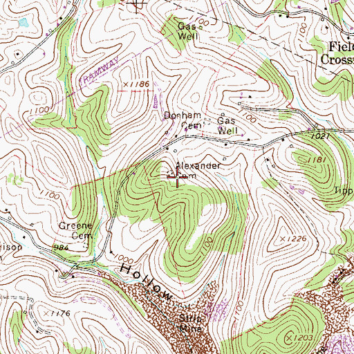 Topographic Map of Alexander Cemetery, PA