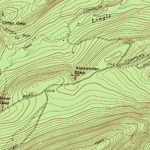 Topographic Map of Alexander Gap, PA