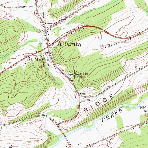 Topographic Map of Alfarata Cemetery, PA
