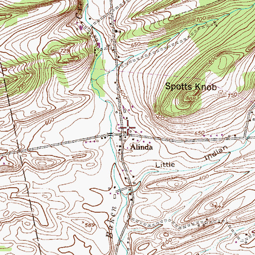 Topographic Map of Alinda, PA