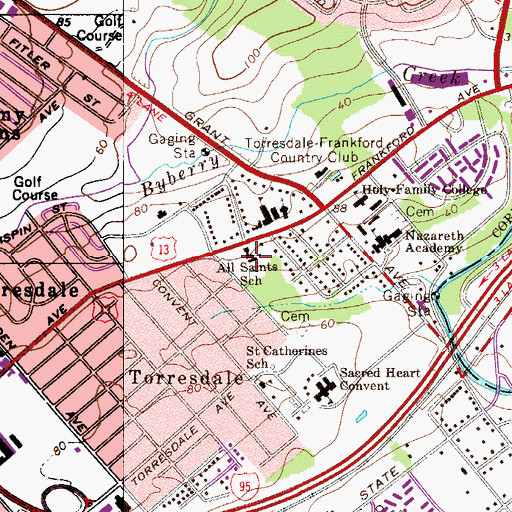 Topographic Map of All Saints School, PA