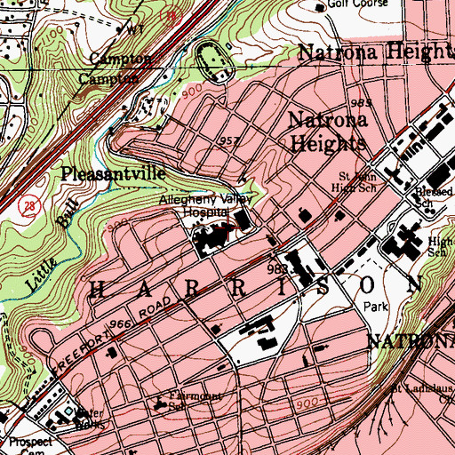 Topographic Map of Allegheny Valley Hospital, PA