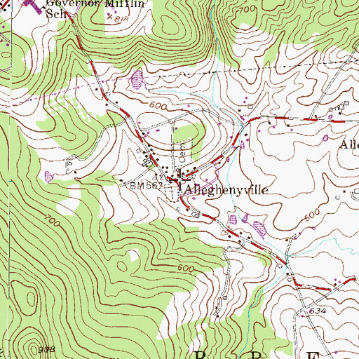 Topographic Map of Alleghenyville, PA