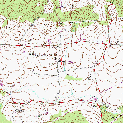 Topographic Map of Alleghenyville Church, PA