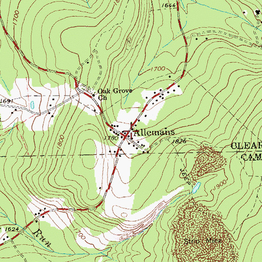 Topographic Map of Allemans, PA