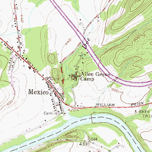 Topographic Map of Allen Grove Camp, PA