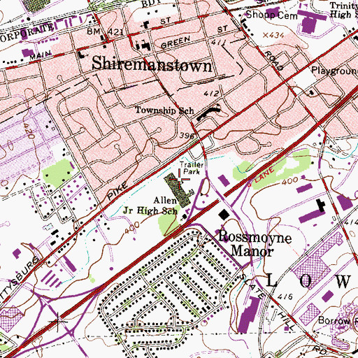 Topographic Map of Allen Middle School, PA