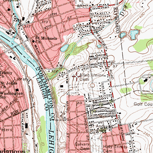 Topographic Map of Allen Union Cemetery, PA