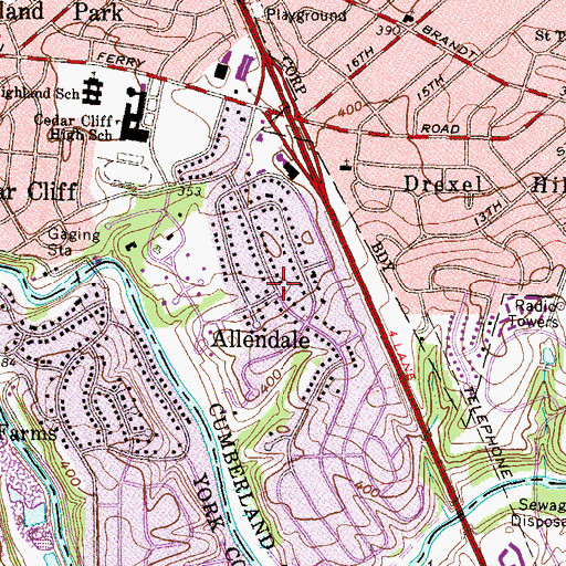 Topographic Map of Allendale, PA