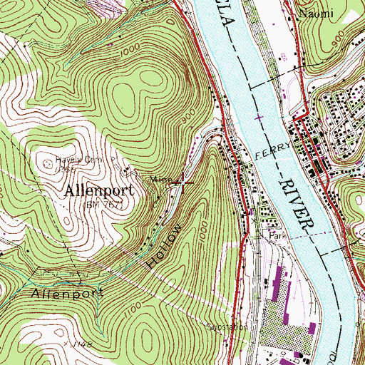 Topographic Map of Allenport, PA