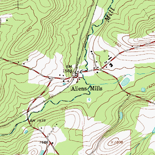 Topographic Map of Allens Mills, PA