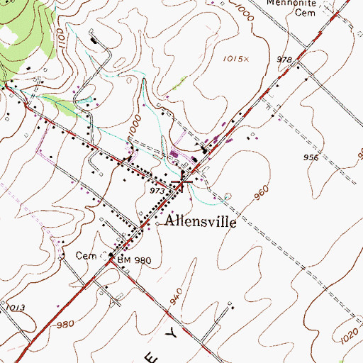 Topographic Map of Allensville, PA