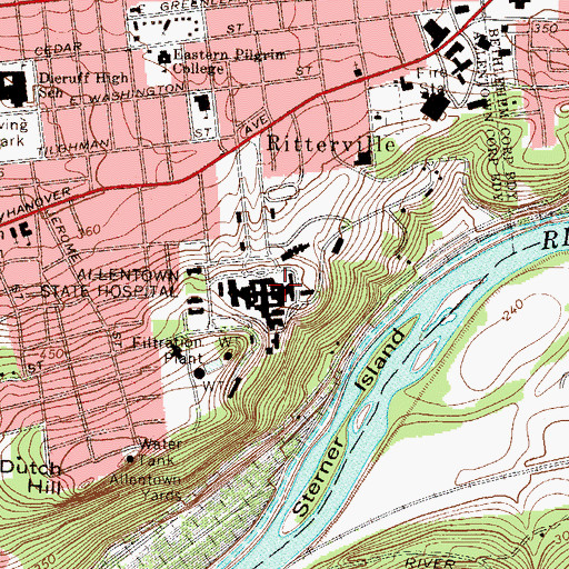 Topographic Map of Allentown State Hospital, PA