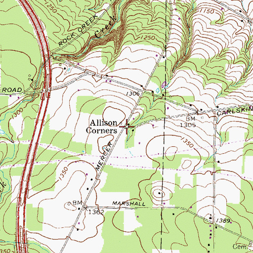 Topographic Map of Allison Corners, PA