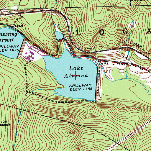Topographic Map of Lake Altoona, PA
