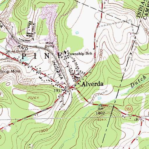 Topographic Map of Alverda, PA