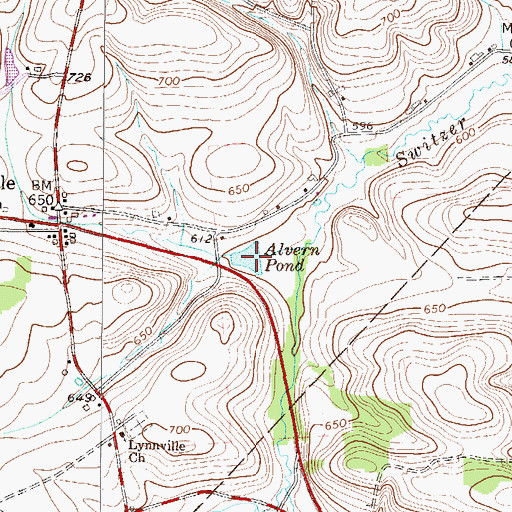 Topographic Map of Alvern Pond, PA